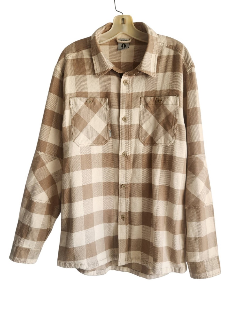 Bearded Goat Ozark Utility Flannel Shirt Tan Buffalo Plaid Long Sleeve Sz Large